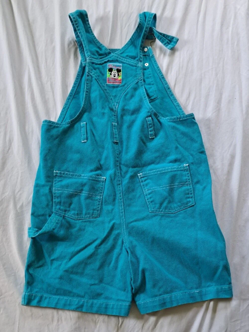 Disney By Jerry Leigh Teal Kids Short Overalls with Mickey & Friends‎ Embroidery